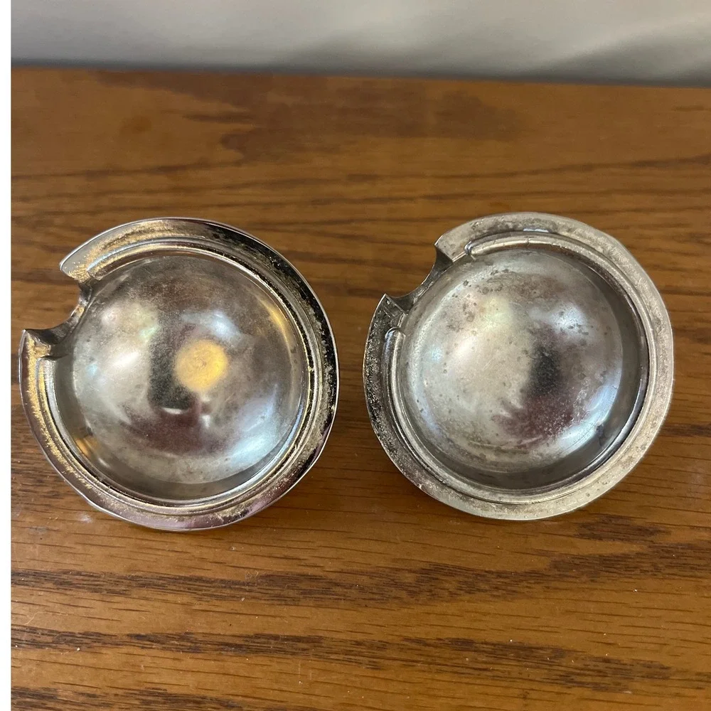 Set of 2 Glass and Metal‎ Condiment Jars Slotted Lid Silver Gold Trinket Jar